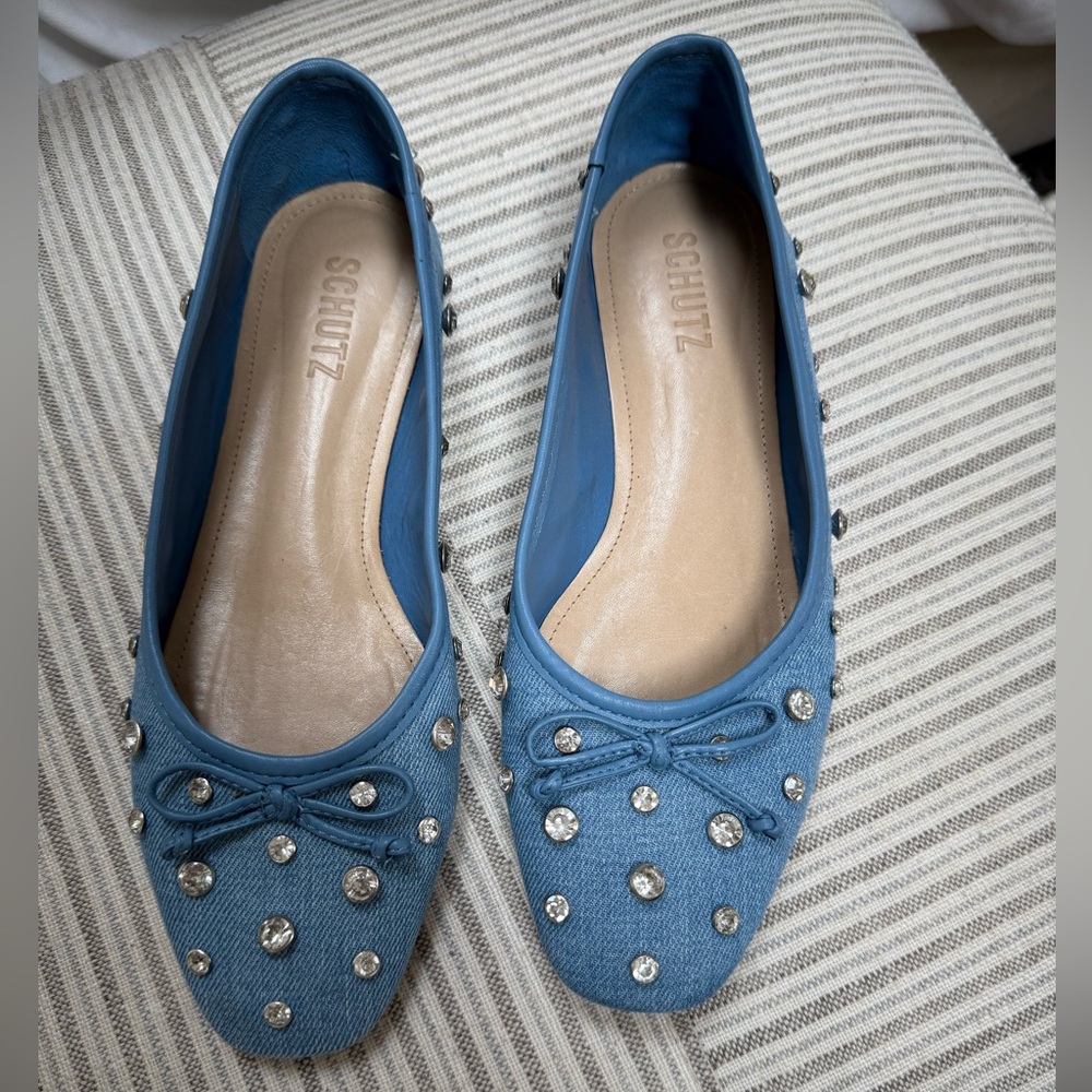 SCHUTZ Arissa Blue Studded Flats with Denim Finish - Sz 6.5 (like new)